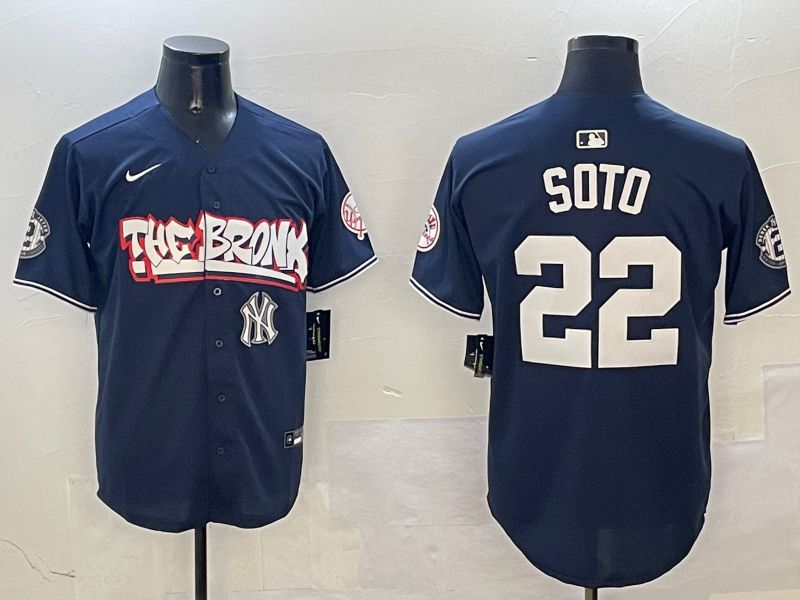 Men New York Yankees #22 Soto Drak Blue four generations Joint Name 2025 Nike MLB Jersey style 7